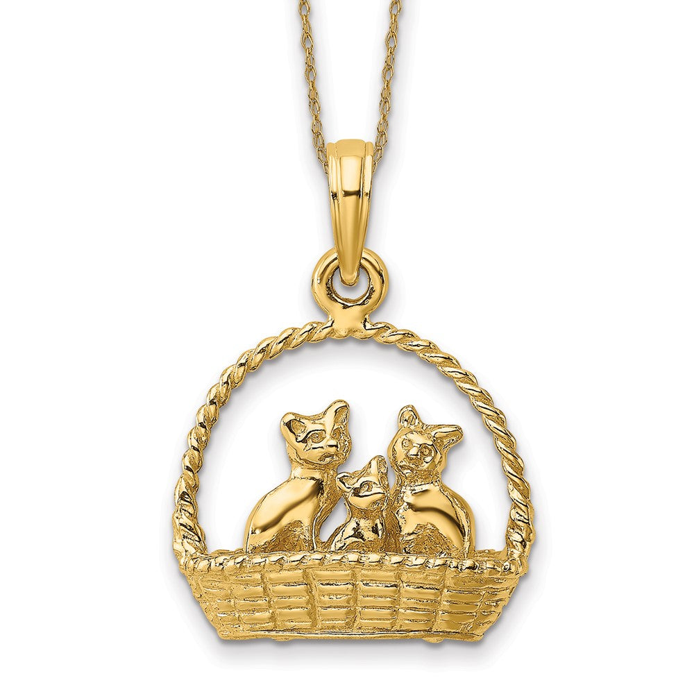 14k 3-D Cats Inside of Basket Necklace