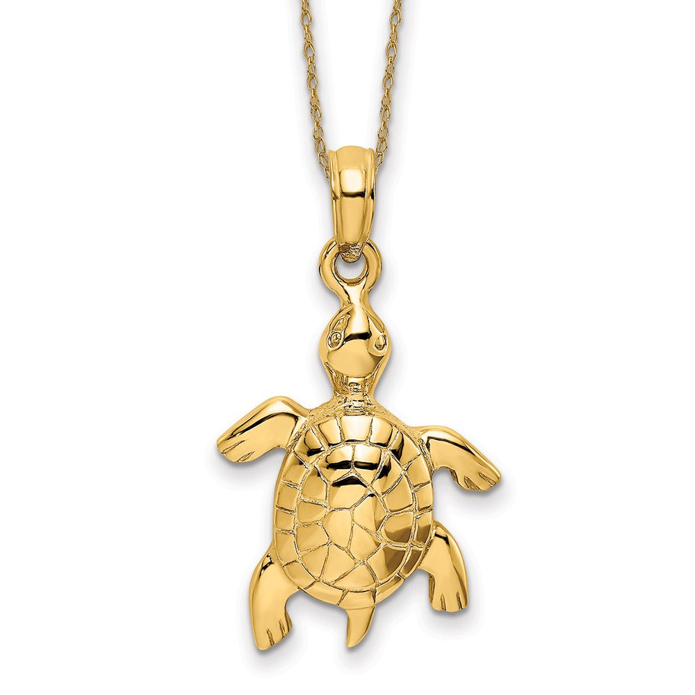 14k Polished Turtle with Textured Shell Necklace