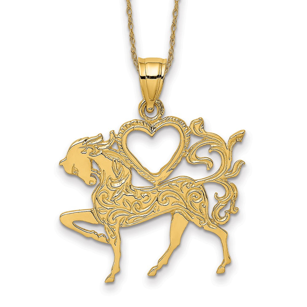 14k Textured Heart and Horse Necklace