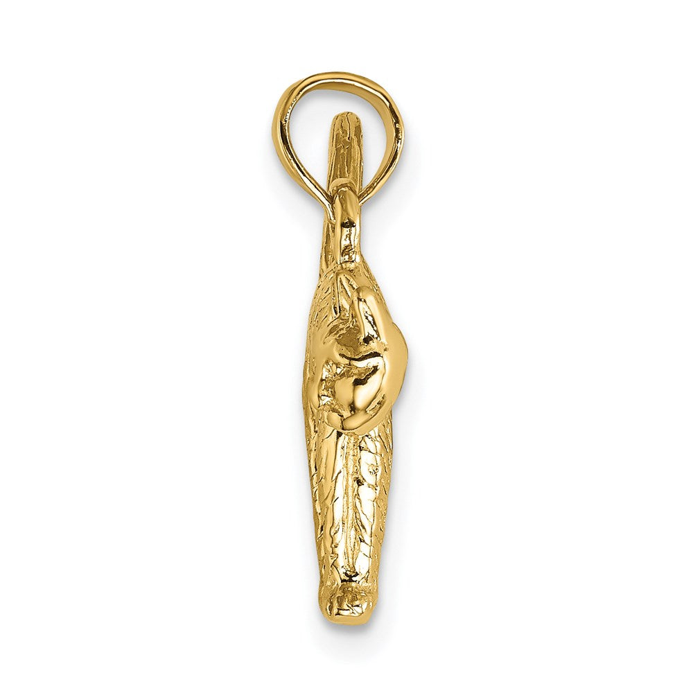 14K 3-D Textured Arch Back and Raised Tail Cat Charm