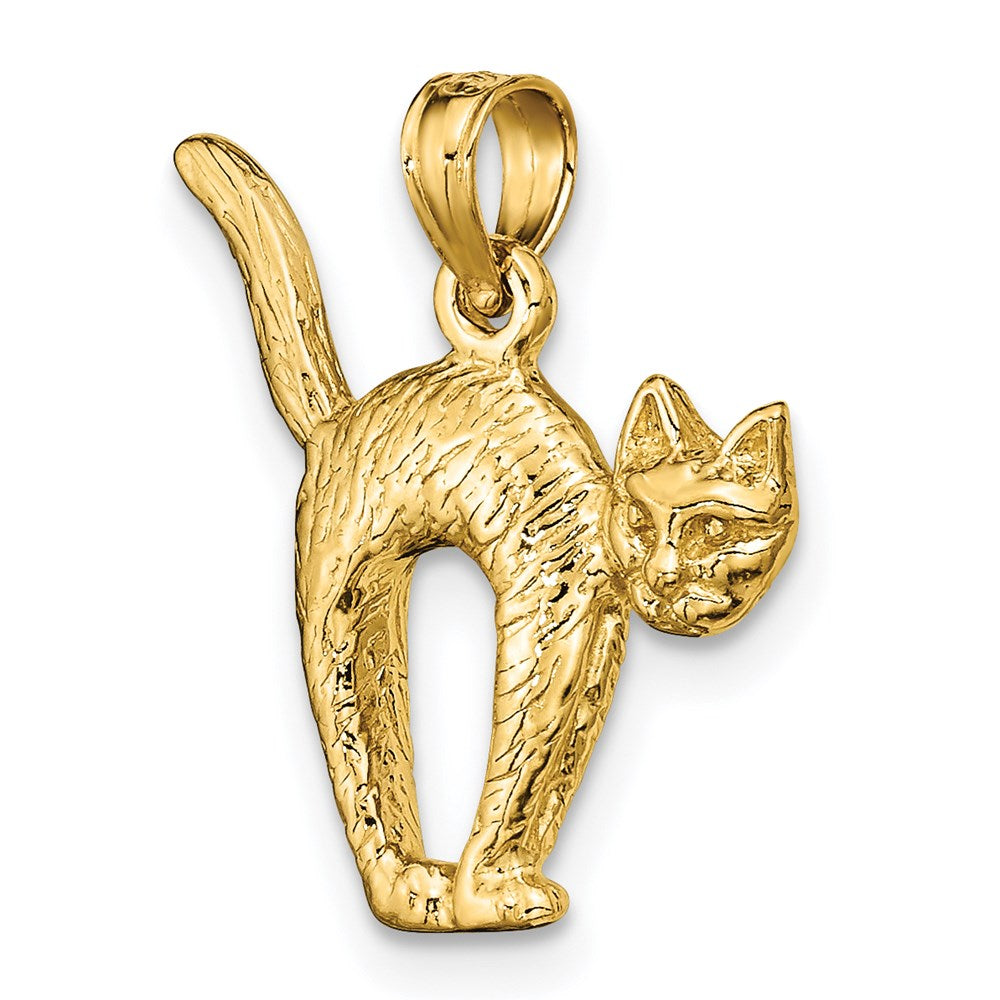 14k 3-D Textured Arch Back and Raised Tail Cat Necklace