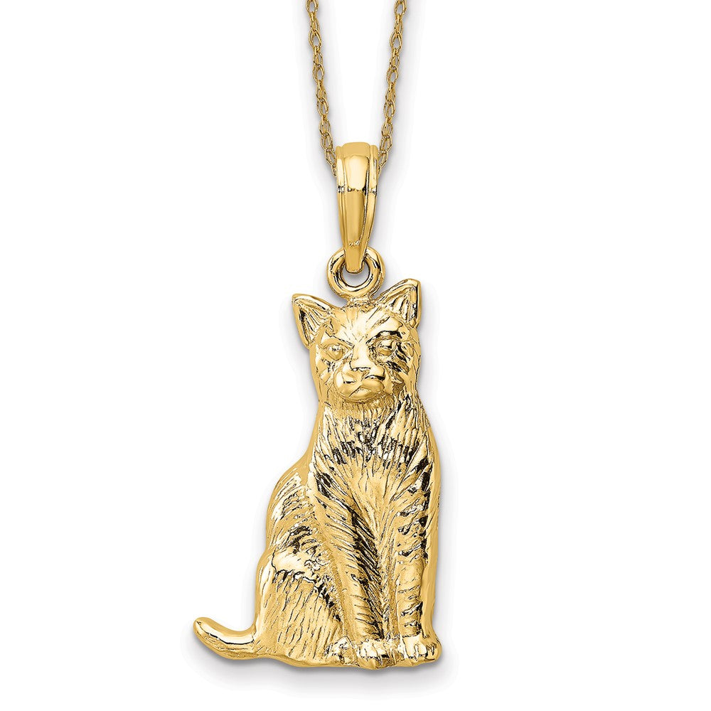 14k Textured Sitting Cat Necklace