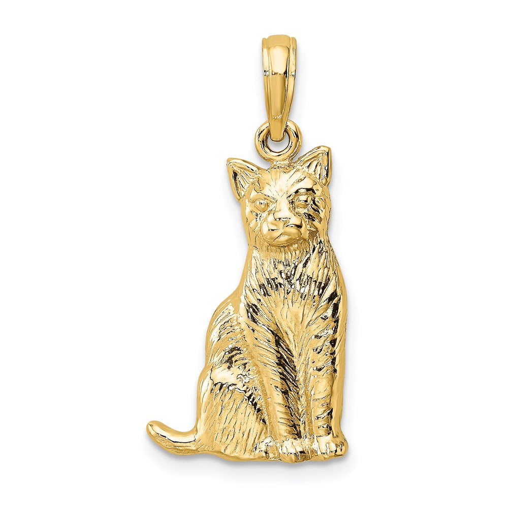 14K Textured Sitting Cat Charm