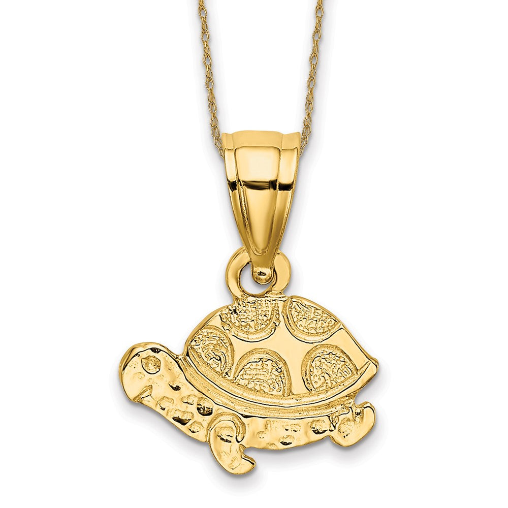 14k Flat and Engraved Mini Turtle Necklace