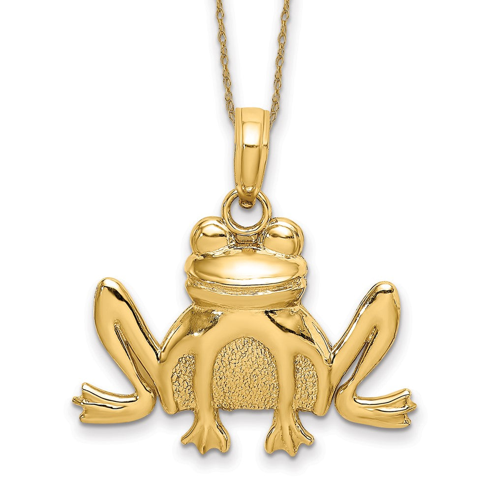 14k Textured Sitting Frog Necklace