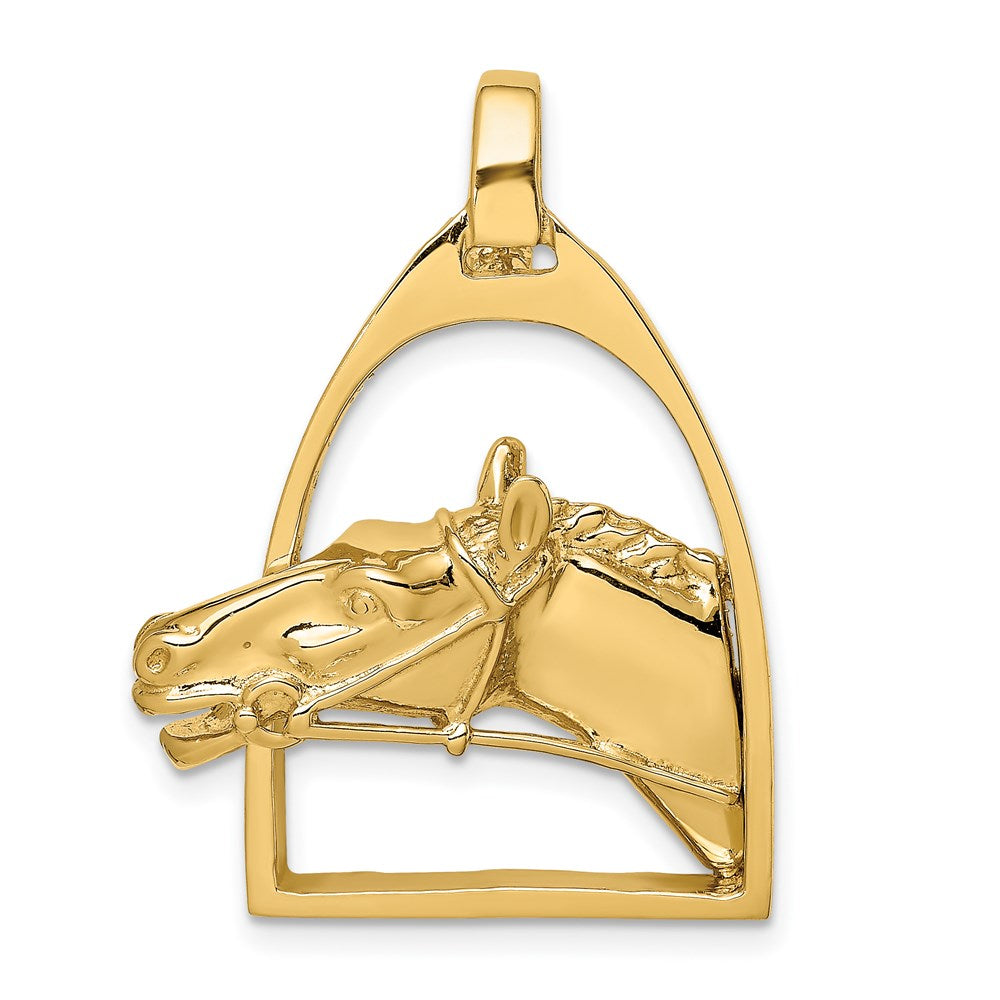 14K Polished Horse Head in Stirrup Charm