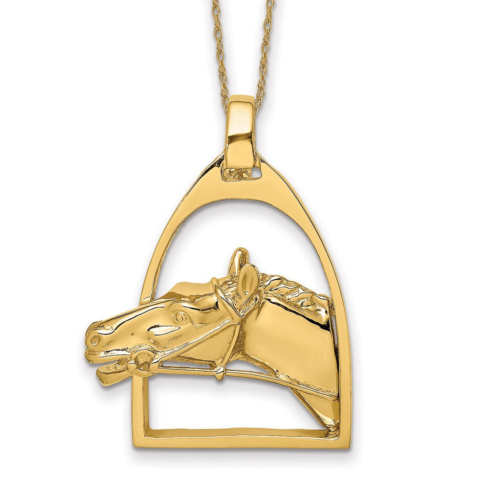 14k Polished Horse Head in Stirrup Necklace