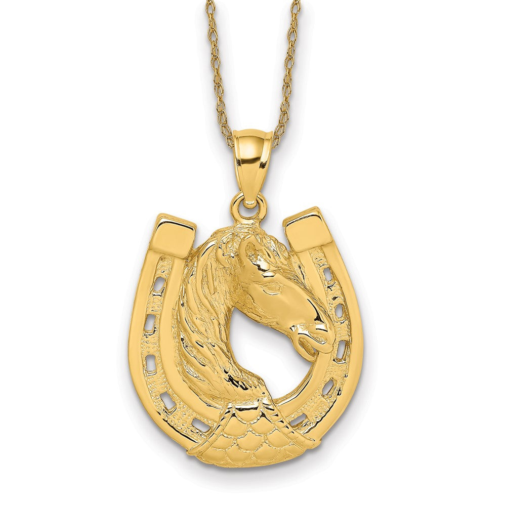 14k Polished and Engraved Horse Head in Shoe Necklace