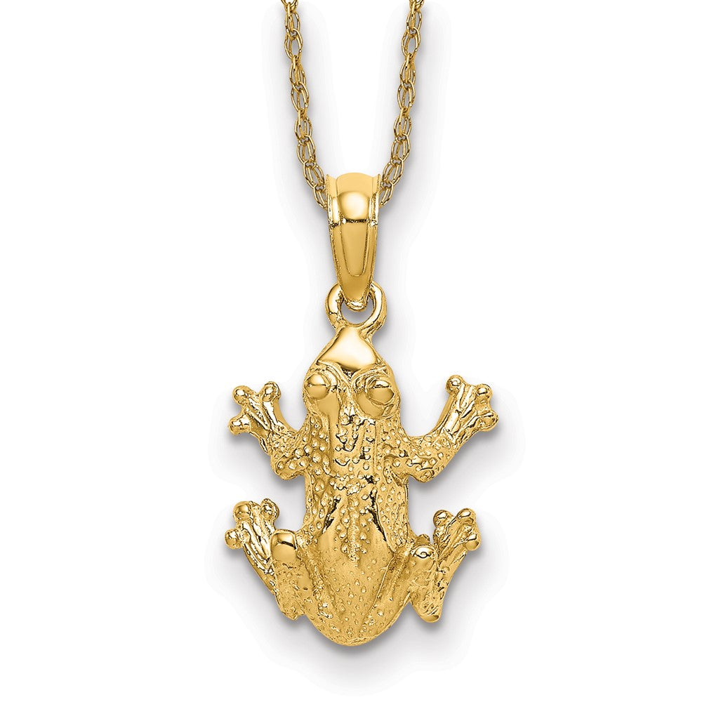 14k Textured Top View Frog Necklace