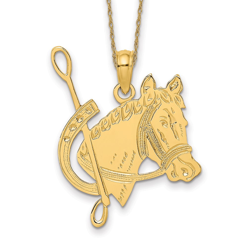 14k Textured Horse Head and Shoe Necklace