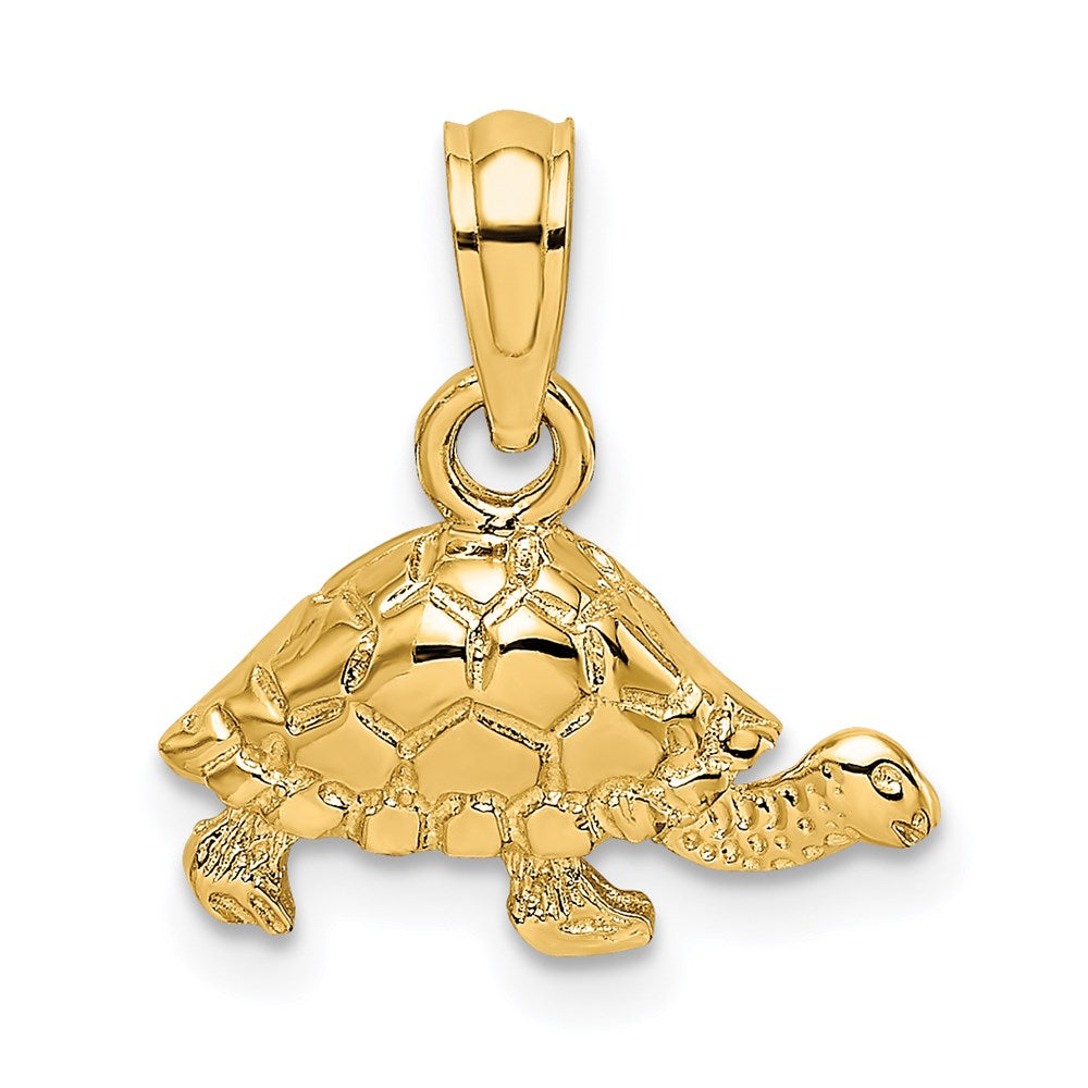 14K Polished and Engraved Mini Turtle Charm