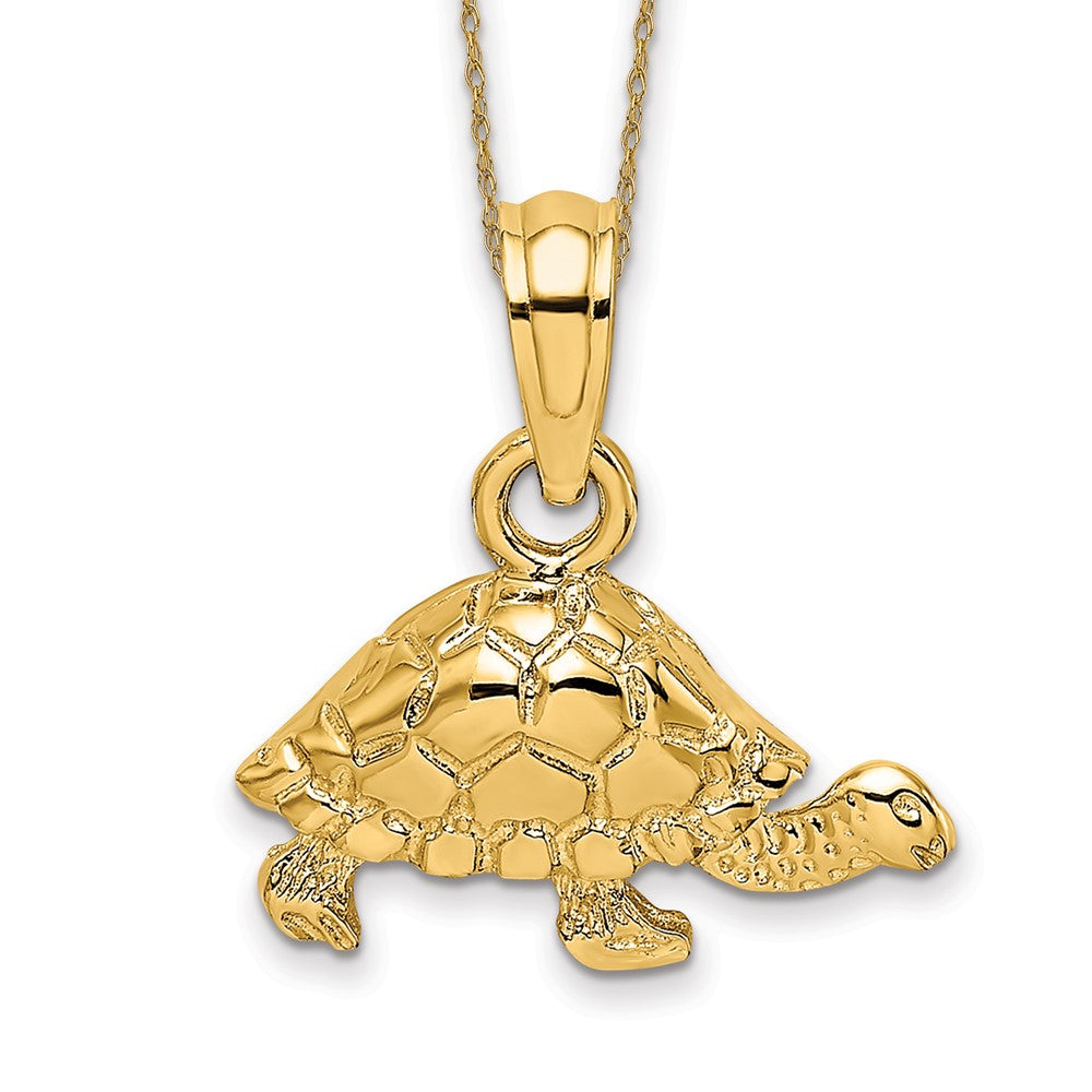 14k Polished and Engraved Mini Turtle Necklace