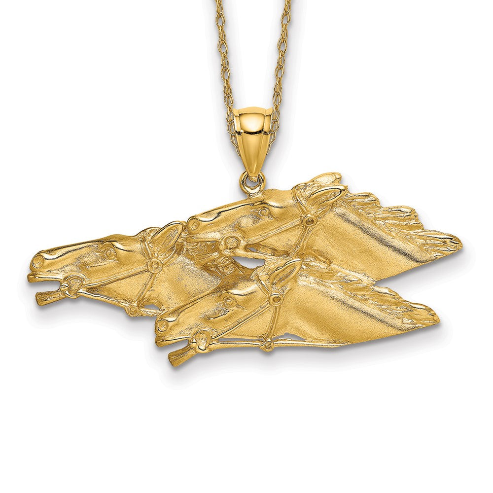 14k Triple Horse Head Necklace