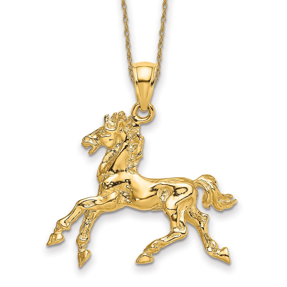 14k 3-D Horse Trotting Necklace