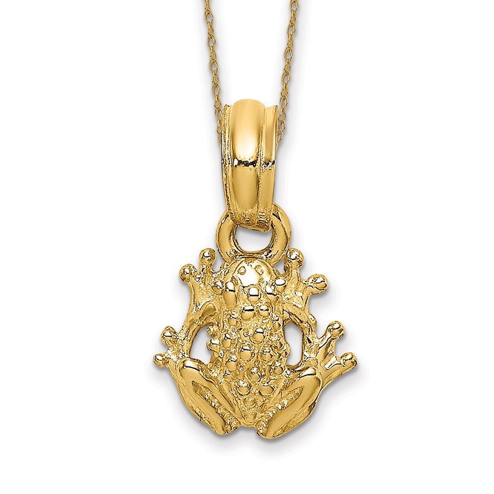 14k Textured Miniature Frog Necklace