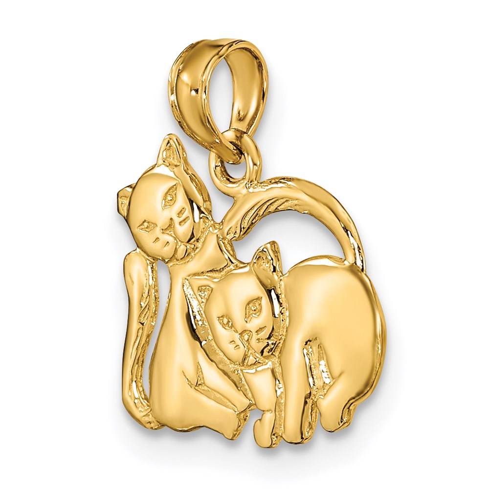 14k 3-D Polished Two Kittens Necklace