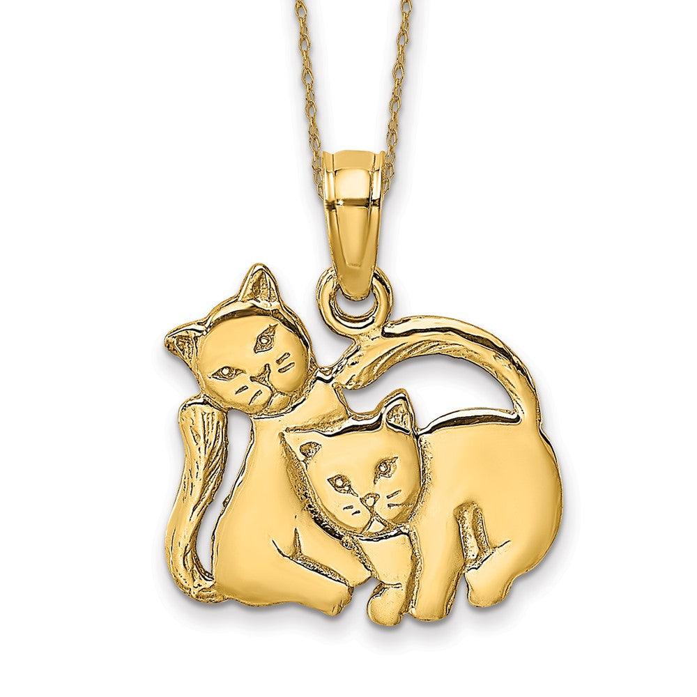 14k 3-D Polished Two Kittens Necklace