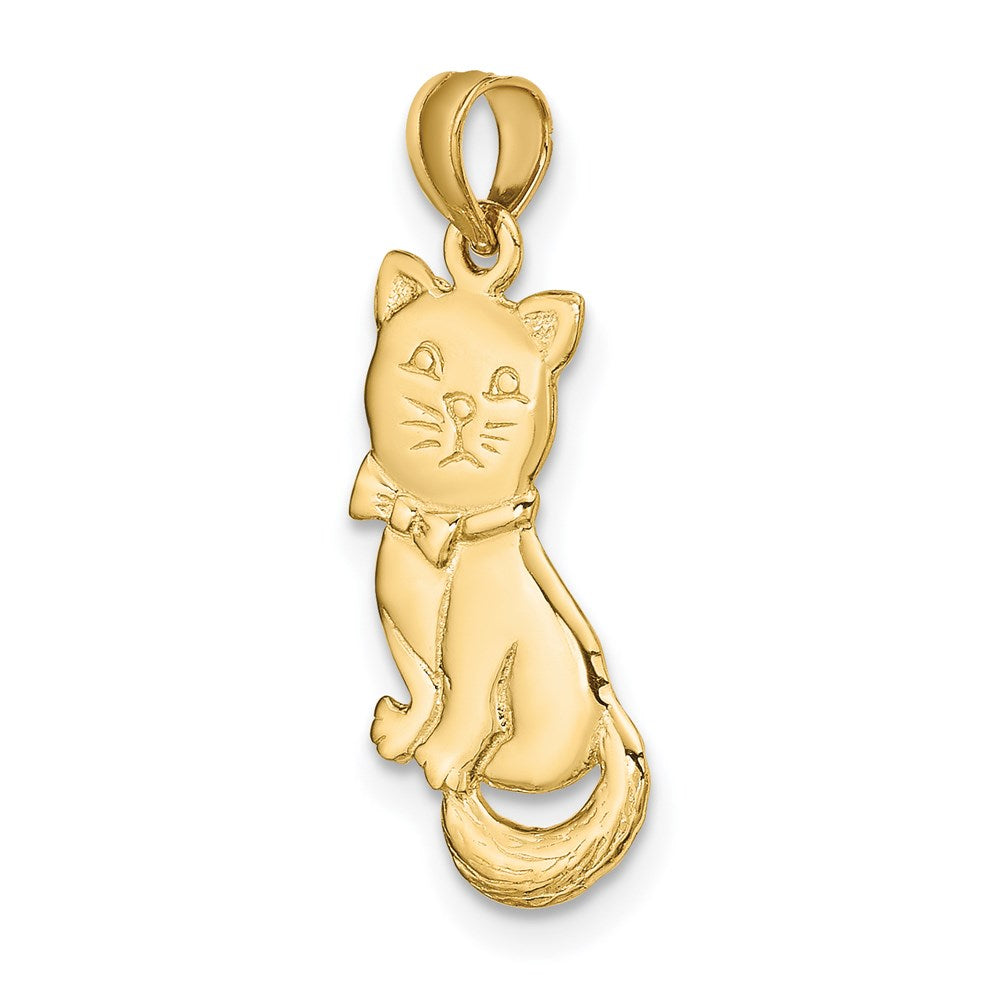 14k 3-D Polished and Bow Sitting Cat Necklace