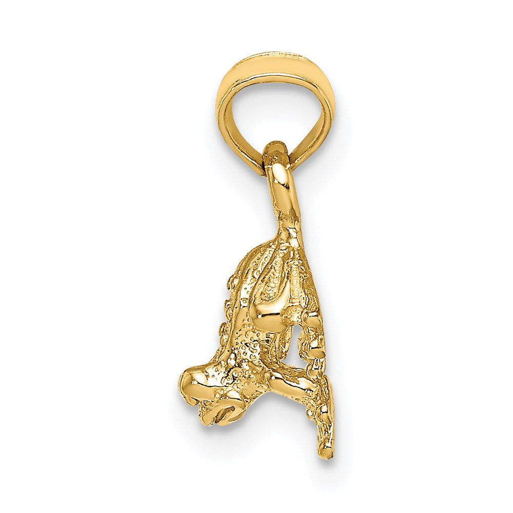 14K 3-D Textured Mini Frog Facing Down Charm