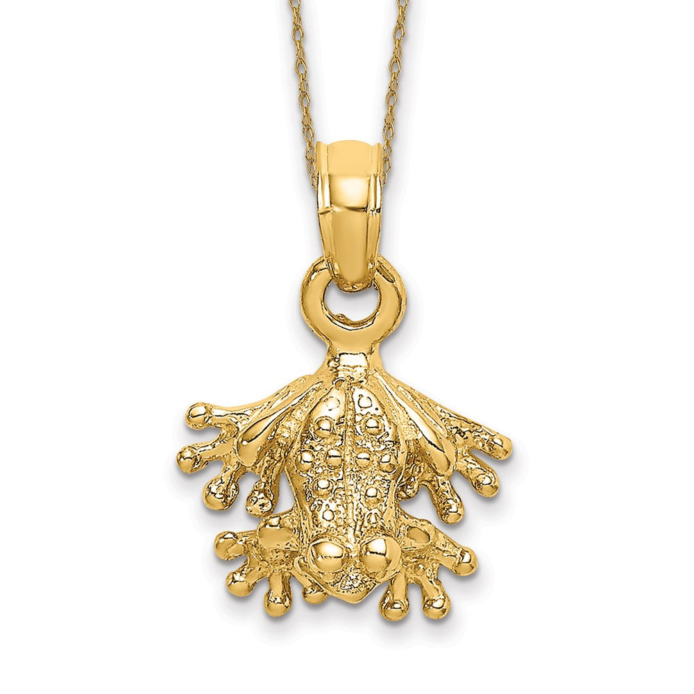 14k 3-D Textured Mini Frog Facing Down Necklace