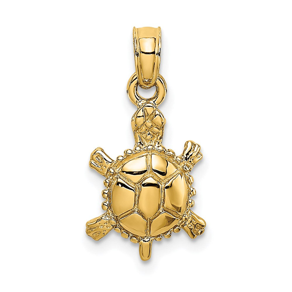 14K 3-D Polished Land Turtle Charm