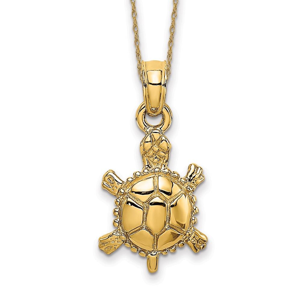 14k 3-D Polished Land Turtle Necklace