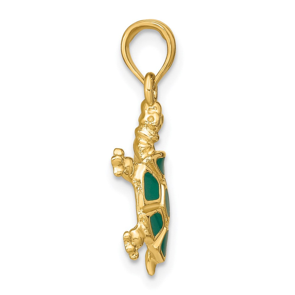 14k Green Enamel Land Turtle Necklace