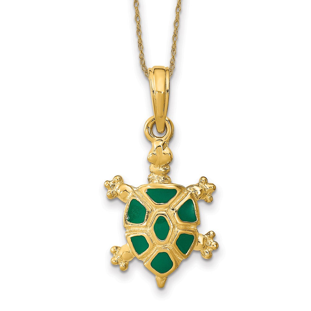 14k Green Enamel Land Turtle Necklace