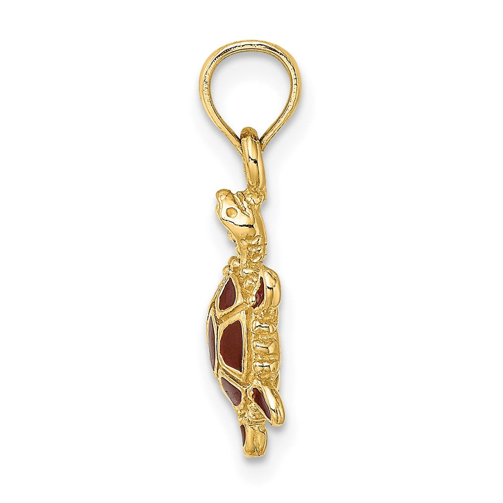 14K Small 3-D Brown Enameled Tortoise Charm