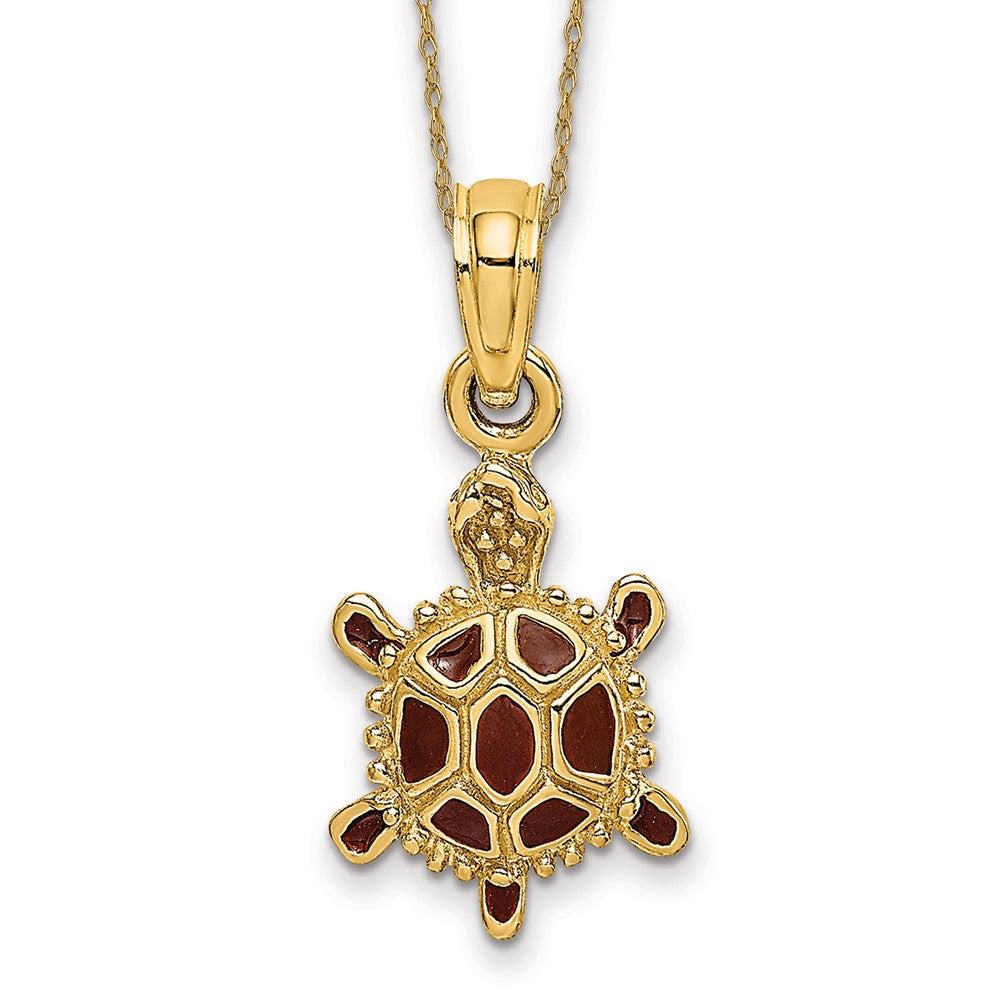 14k 3D with Brown Enamel Tortoise Necklace