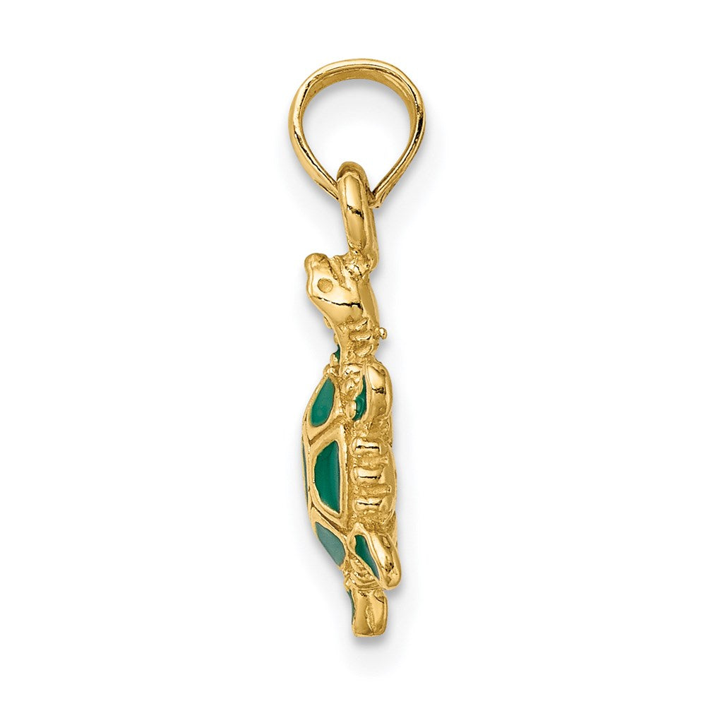 14k Green Enamel 3-D Land Turtle Necklace