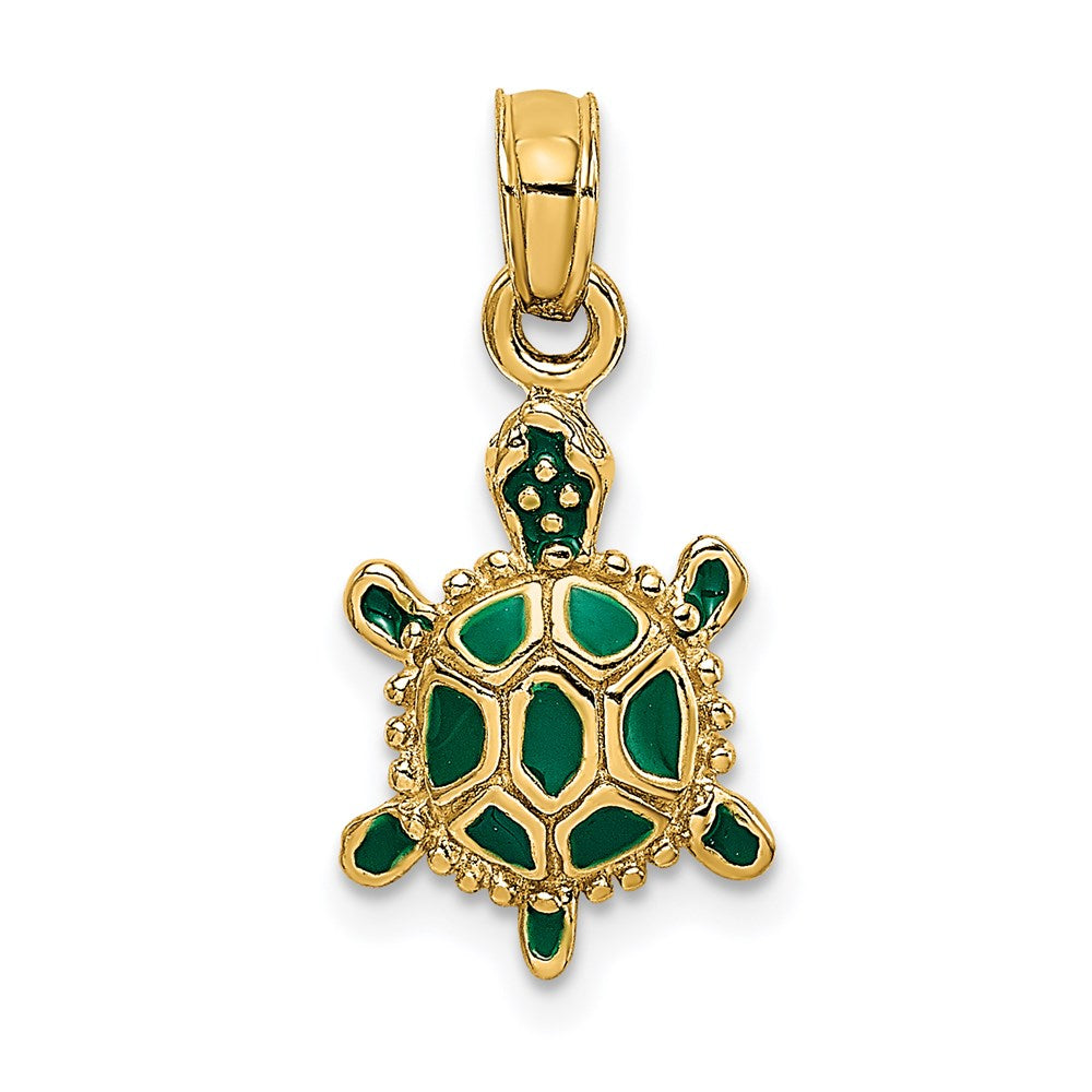 14K Green Enamel 3-D Land Turtle Charm