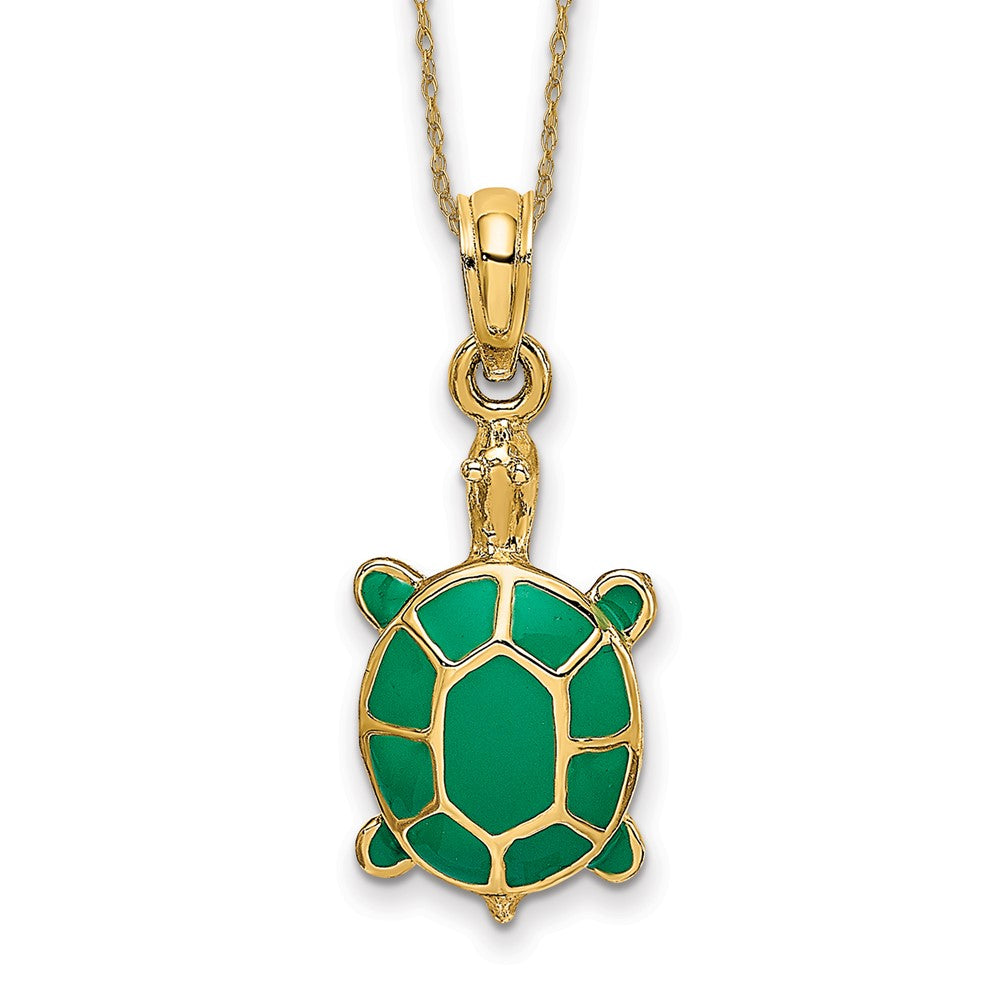 14k Green Enamel Tortoise Necklace