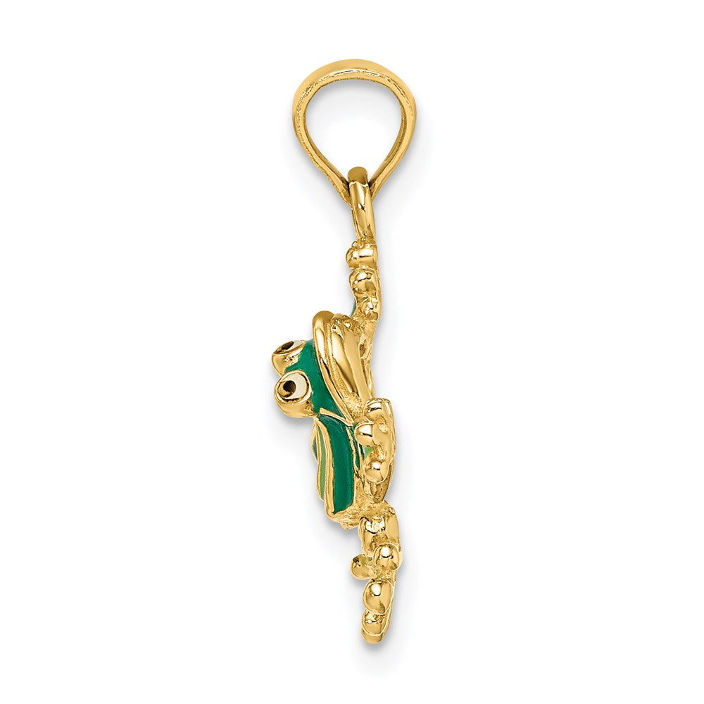 14K Green Enameled 2-D Small Frog Charm