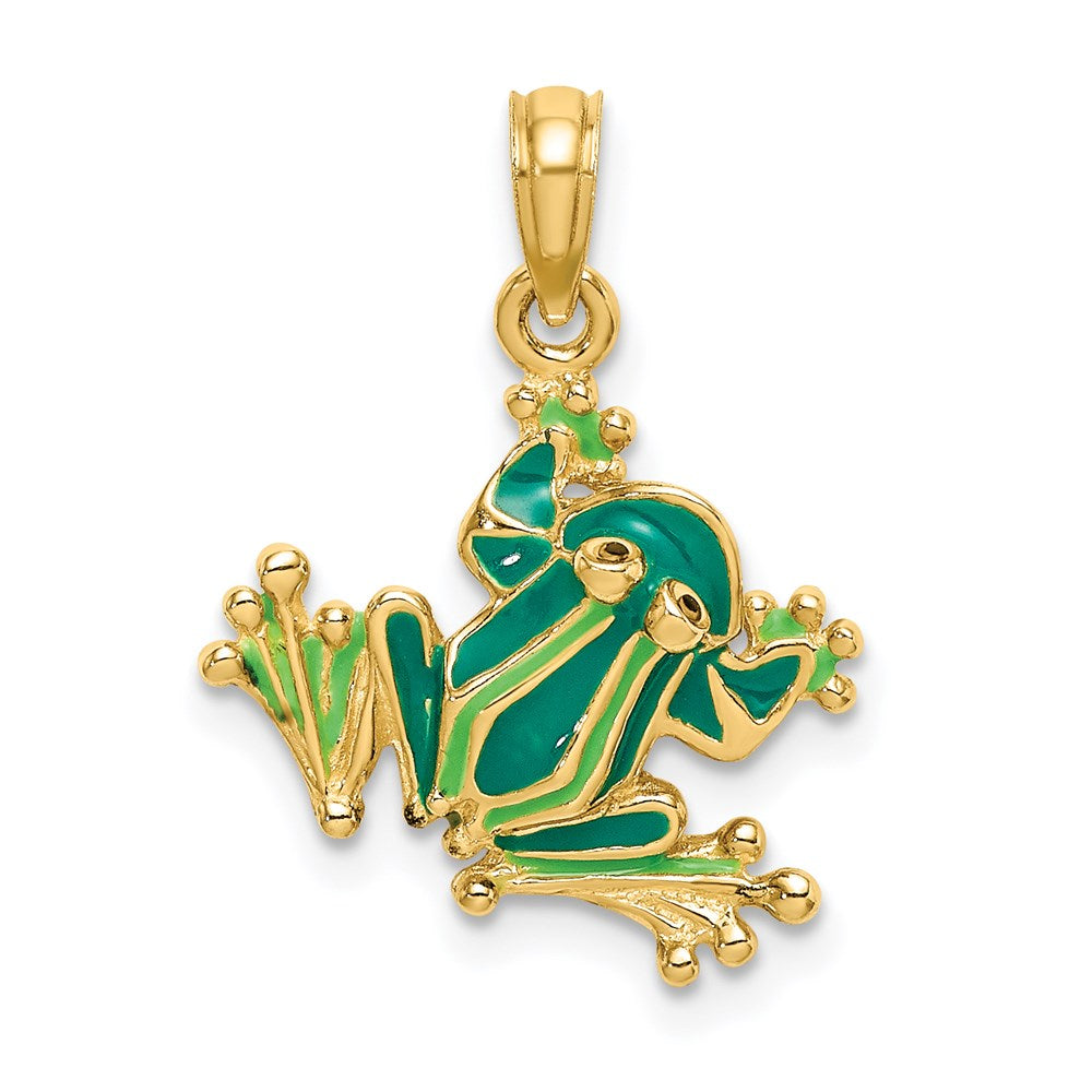 14K Green Enameled 2-D Small Frog Charm