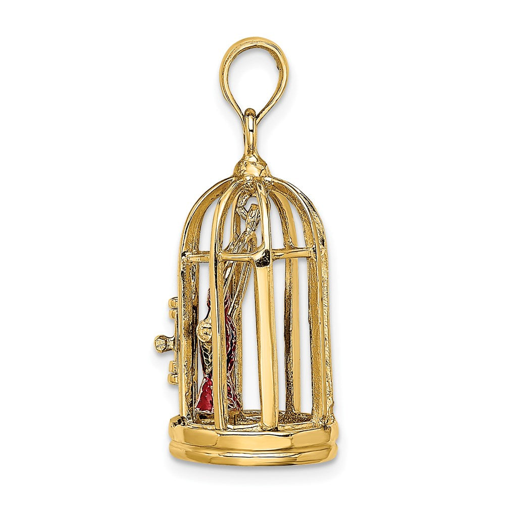 14K w/ Enamel 3-D Bird Cage w/ 2 Birds and Doors Open Charm