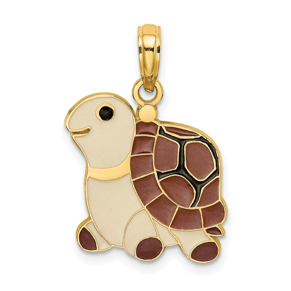 14K Brown, Tan and Black Enamel Turtle Charm