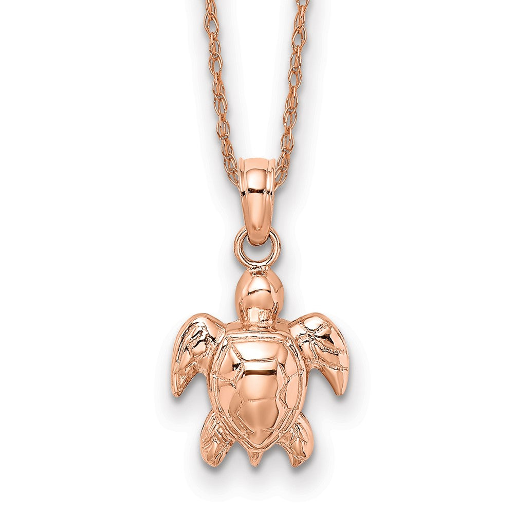 14k Rose Gold Textured Mini Sea Turtle Necklace