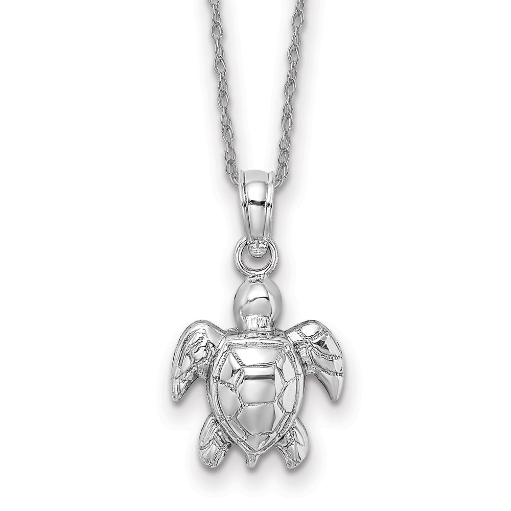 14k White Gold Textured Mini Sea Turtle Necklace