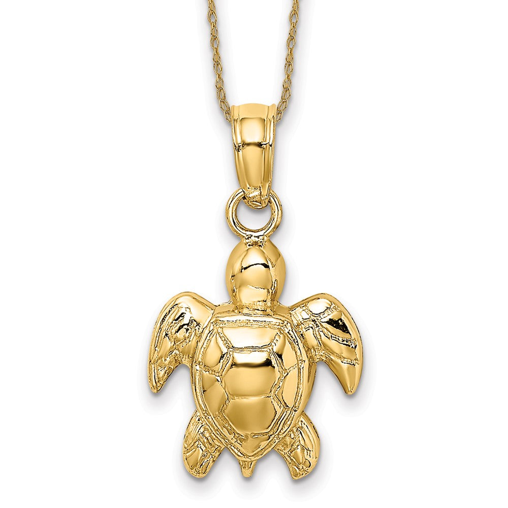 14k Textured Mini Sea Turtle Necklace