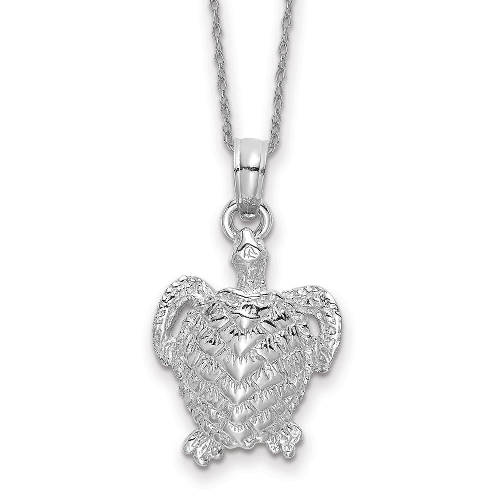 14k White Gold Textured Sea Turtle Necklace