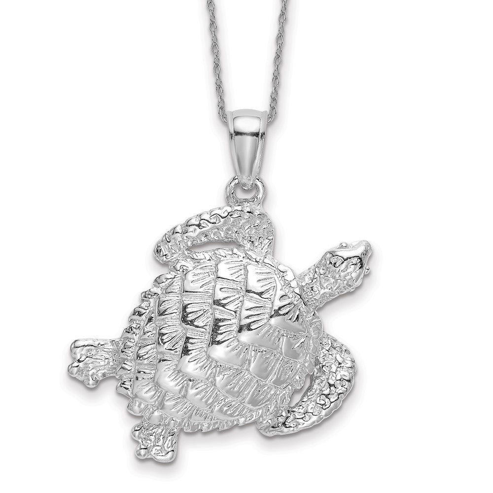 14k White Gold Textured Sea Turtle Necklace