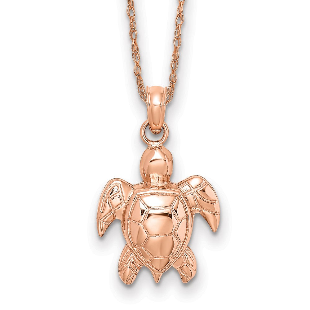 14k Rose Gold Textured Sea Turtle Necklace