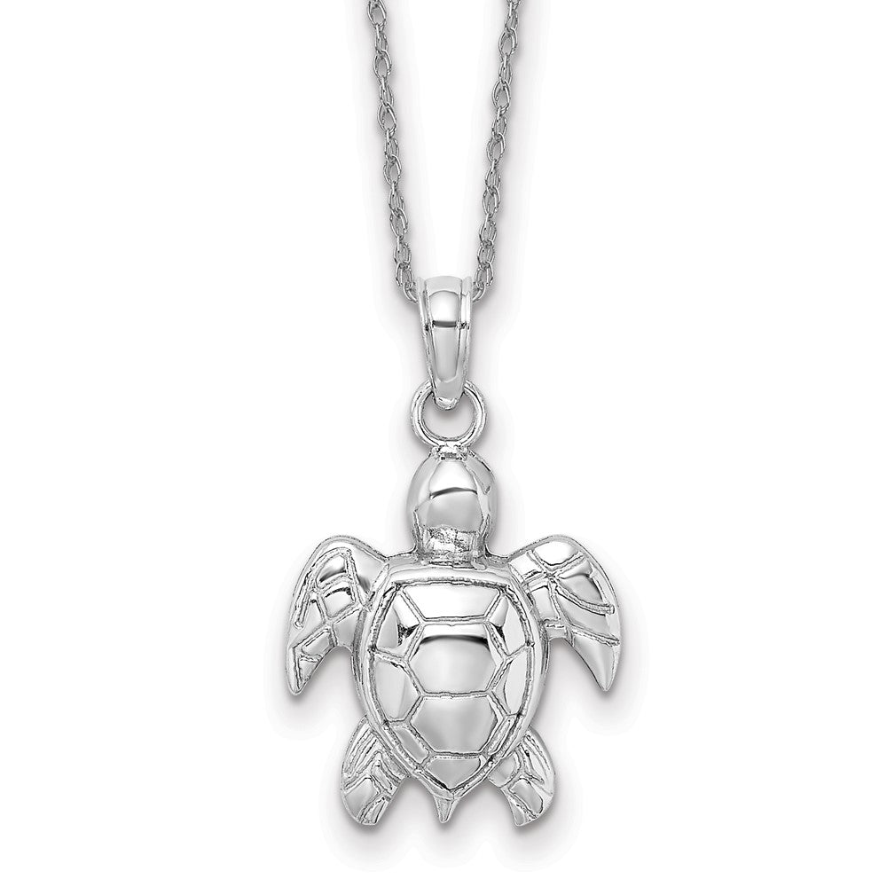 14k White Gold Textured Sea Turtle Necklace