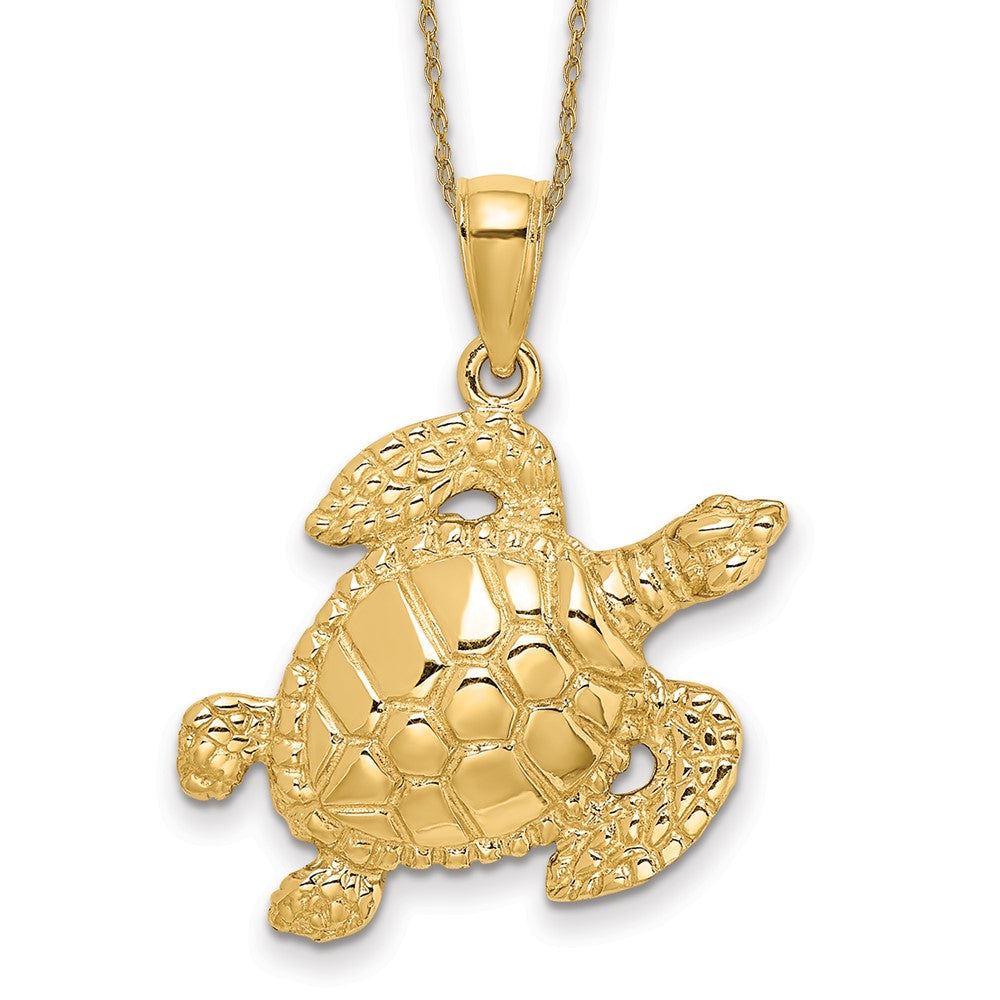 14k Textured Sea Turtle Necklace