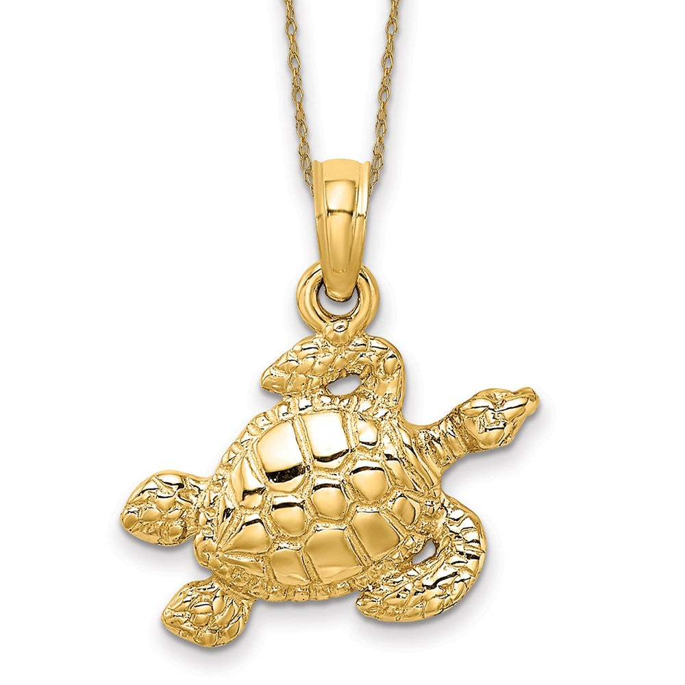 14k Textured Sea Turtle Necklace