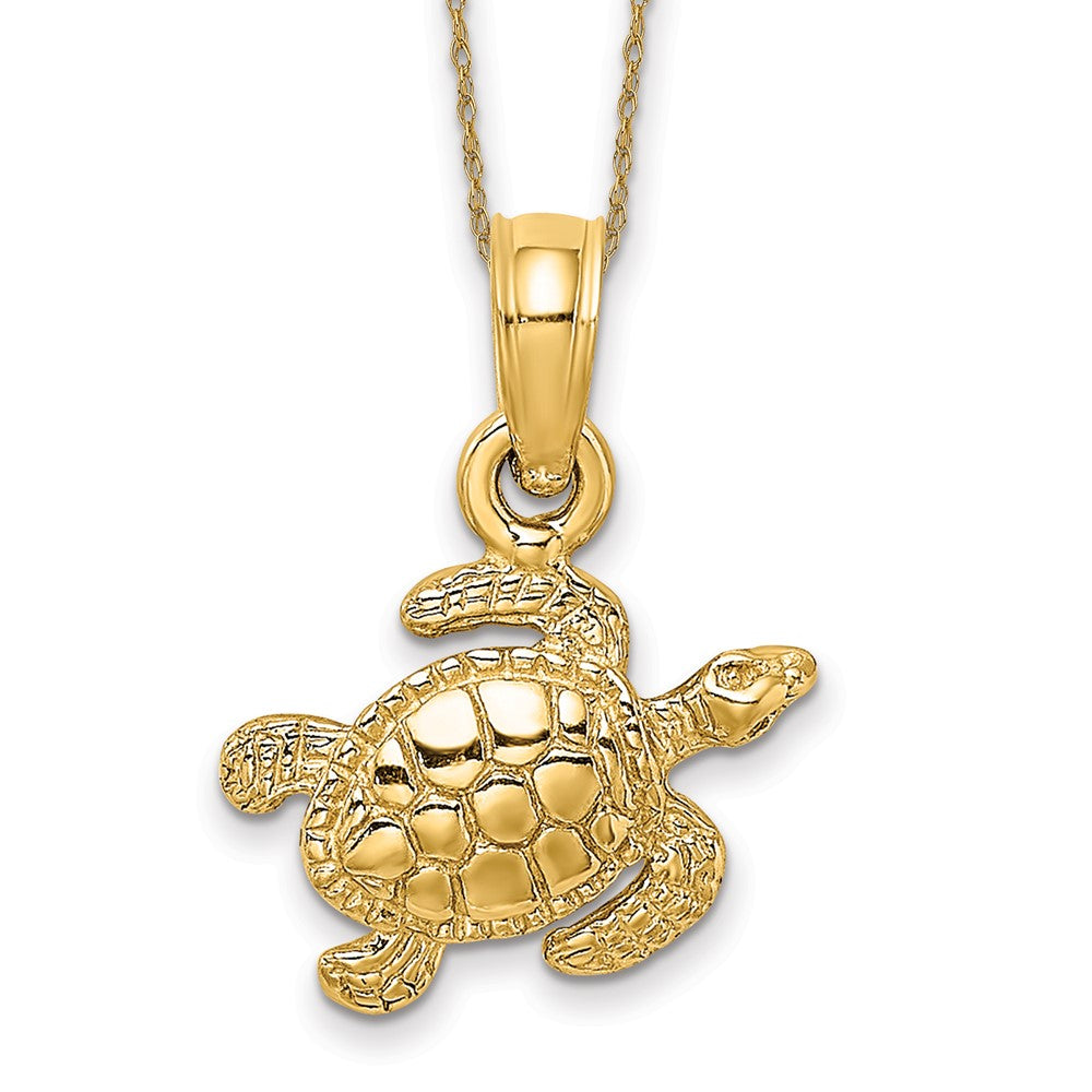 14k Textured Sea Turtle Necklace