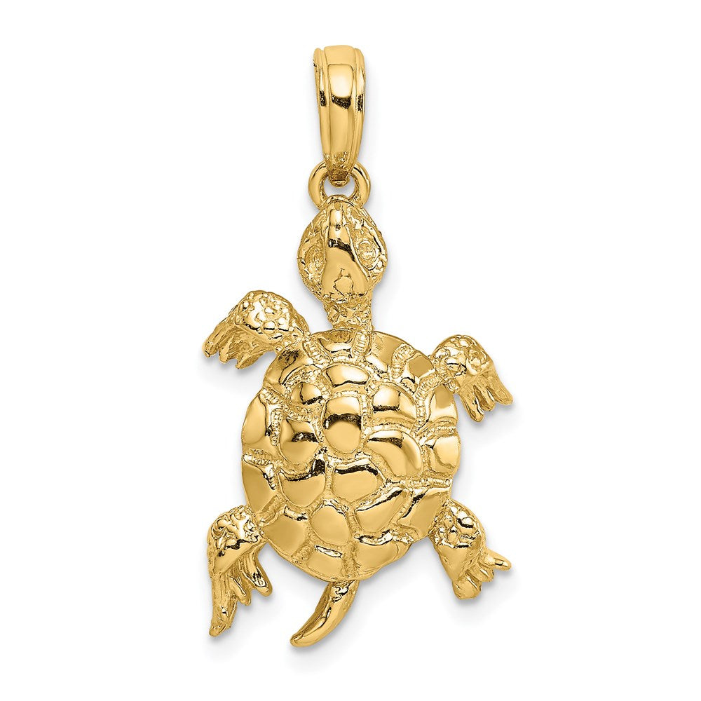 14K Polished and Textured Turtle Charm