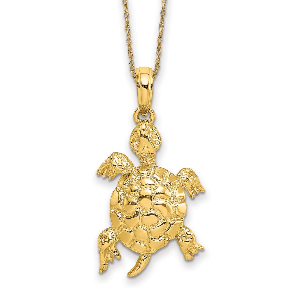 14k Polished and Textured Turtle Necklace