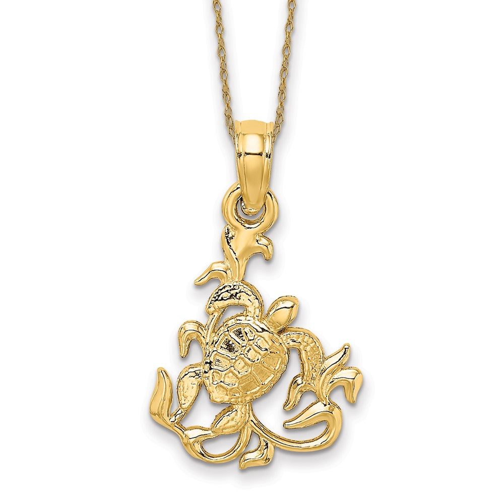 14k Textured Mini Sea Turtle and Kelp Necklace